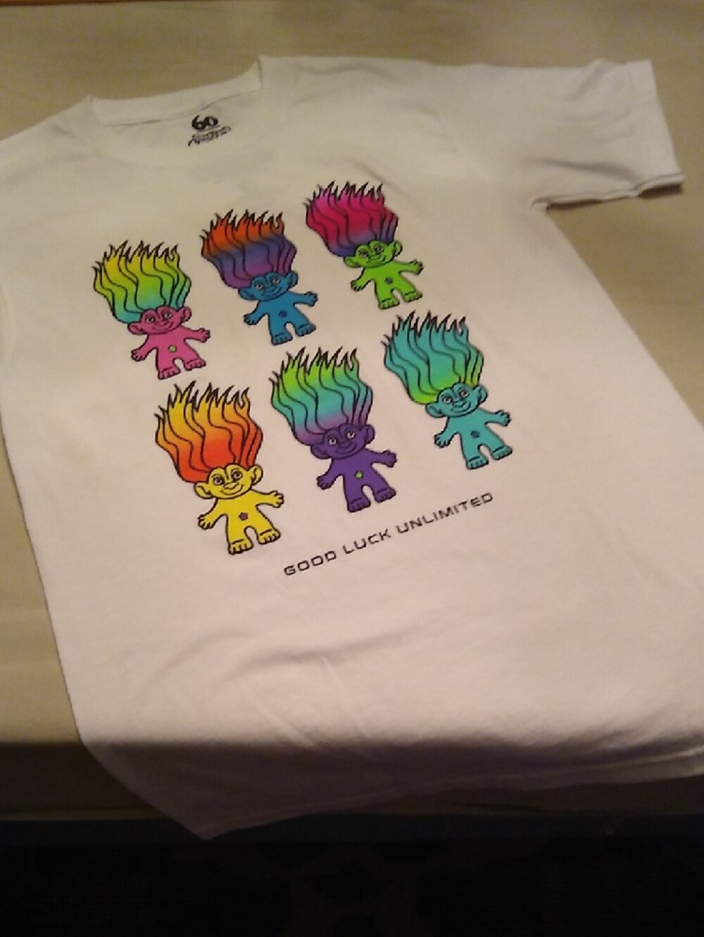 Good Luck Trolls Brand White Tee with Multicolor Troll - Picture 2 of 6